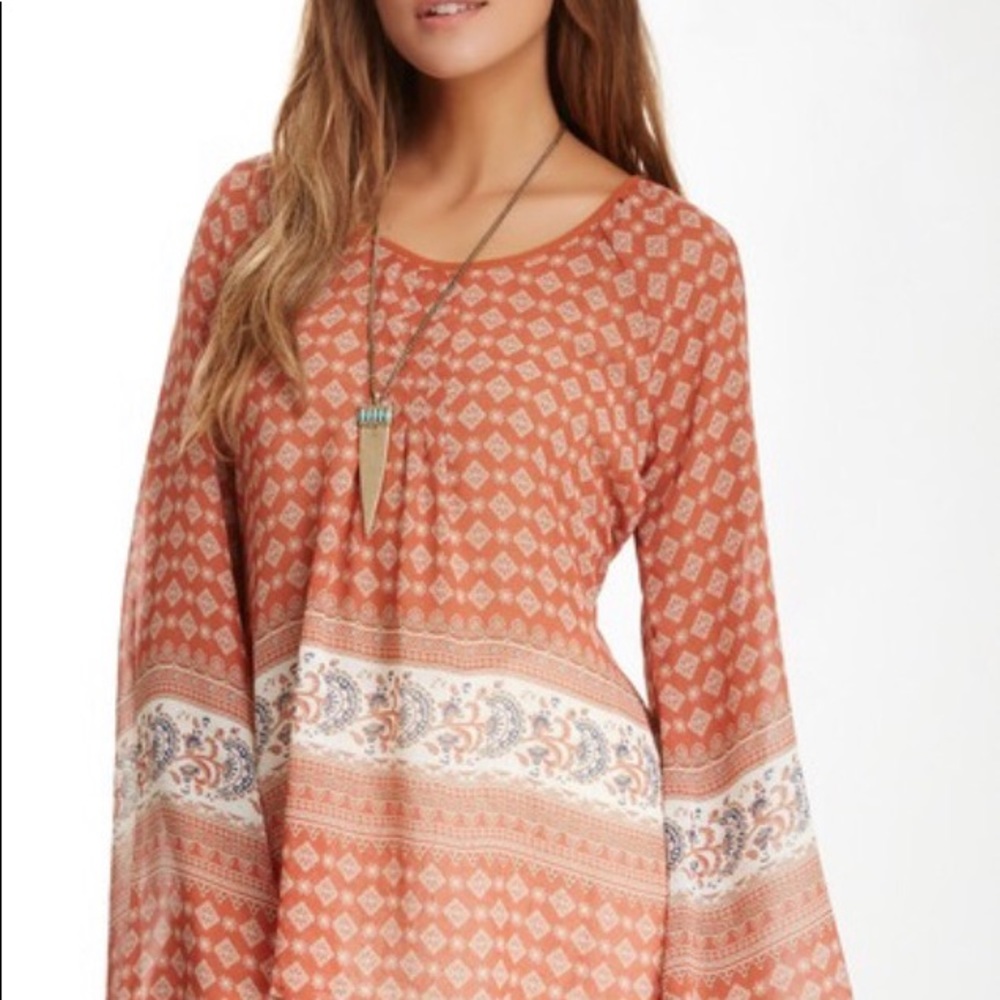 Blu Pepper Sheer Scarf Print Blouse